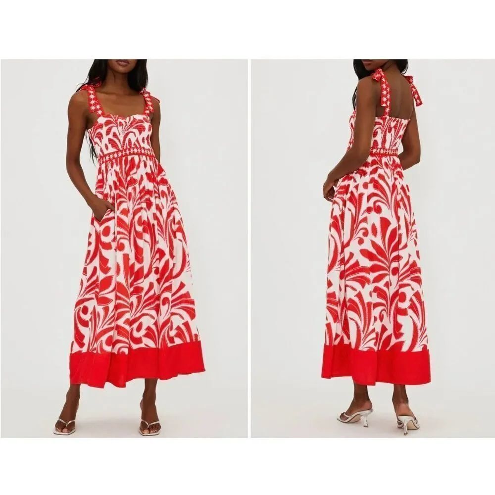 New Beach Riot Cari Tie Strap  Womens Printed Beach Maxi Cover up Sundress Small